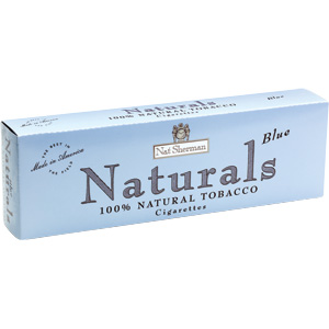 Nat Sherman Naturals Ultra Blue King Size cigarettes made in USA, 6 cartons, 60 packs.
