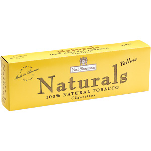 Nat Sherman Naturals Lights Yellow King Size Box cigarettes made in USA, 6 cartons, 60 packs.
